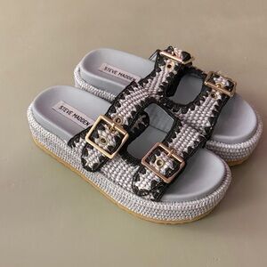 Steve Madden Black and White Buckle Sandals